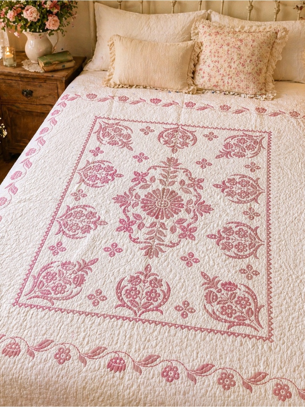Handmade Cross Stitch Patchwork Quilt 90x82